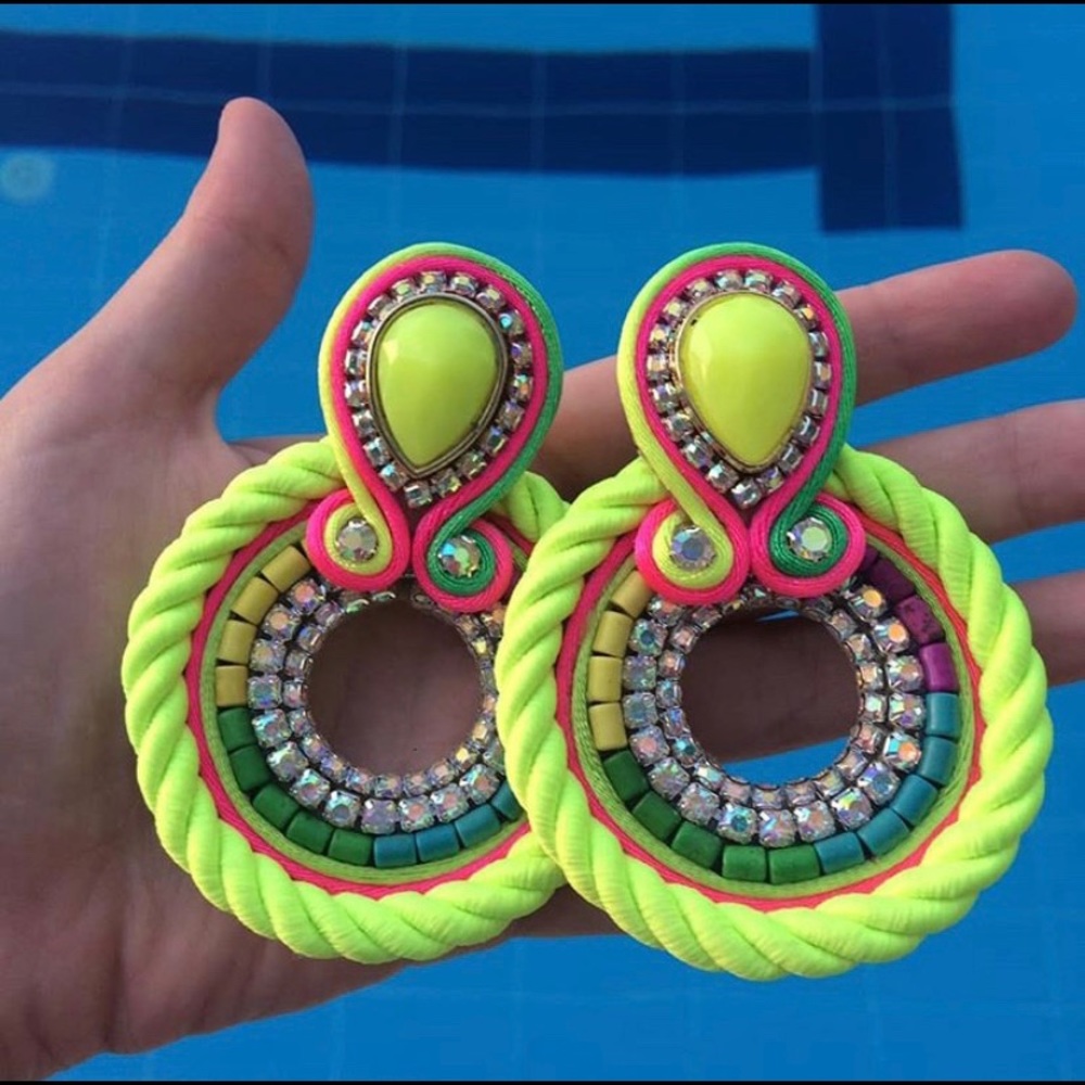 Hand Made Neon Green Color Earings | So Beautiful